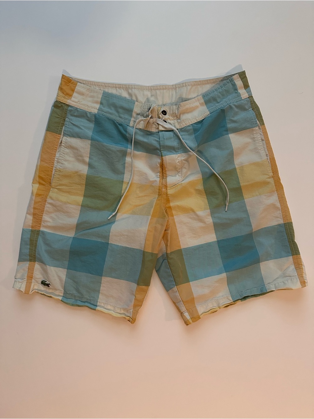 Lacoste Men's Plaid Swim Shorts in Yellow, Blue & Green
